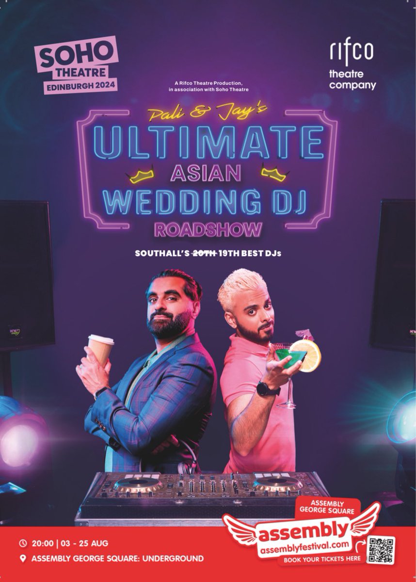 tezilyas's tweet photo. Hello @EdFringe goers 👋🏽

I am taking TWO shows to this year’s Fringe, and I’d love you to come and check ‘em out.

Stand up (ahead of new Autumn tour):
Before Eight, The Hive, 13-25 Aug, 13.25

Play:
Pali &amp; Jay’s, Assembly George Square, 2-25 Aug, 20.00 (75mins)

See you there! https://t.co/zKRQQoAzDg