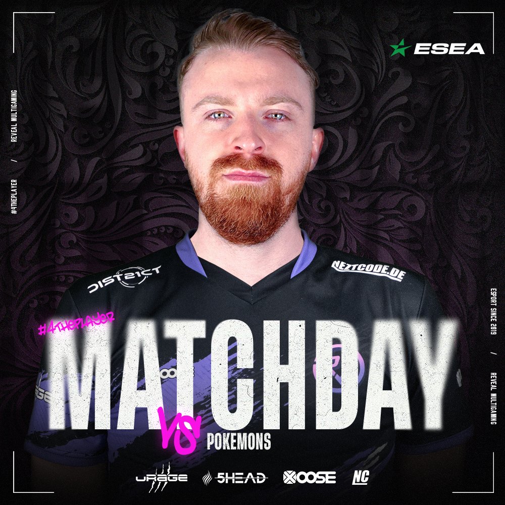 Reveal Multigaming (@rvmultigaming) on Twitter photo 🔥Matchday 🔥
Heute geht es wieder weiter mit der <a href="/ESEA/">ESEA League</a> #Season50
🆚 #Pokemons
⏰ 20:00
📺 twitch.tv/lordchewtv
GL/HF💜
#4ThePlayer #CS2 #ESEA #eSport 🔥Matchday 🔥
Heute geht es wieder weiter mit der <a href="/ESEA/">ESEA League</a> #Season50
🆚 #Pokemons
⏰ 20:00
📺 twitch.tv/lordchewtv
GL/HF💜
#4ThePlayer #CS2 #ESEA #eSport