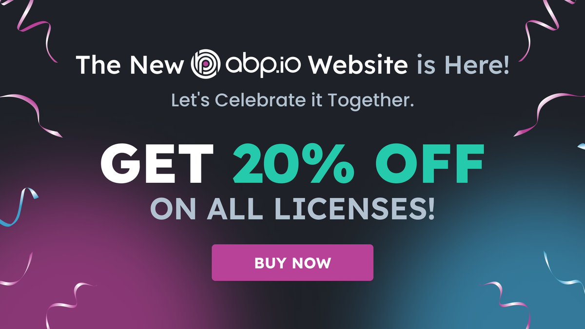 abpframework's tweet photo. 🎉 The moment we've been waiting for is HERE! 

The brand new look of https://t.co/2bUz0cJHTb website is LIVE, and we're celebrating with a BANG 🧨🎁! 
Enjoy a whopping 20% OFF on all licenses NOW! 

🔗 Explore the new site: https://t.co/2bUz0cJHTb

#ABP #ABPFramework #NewWebsite https://t.co/RVL2yGeeG5