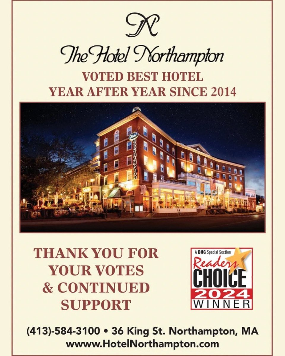 Thank you, Daily Hampshire Gazette readers, for voting for Hotel Northampton as Best Hotel for the 10th year in a row!