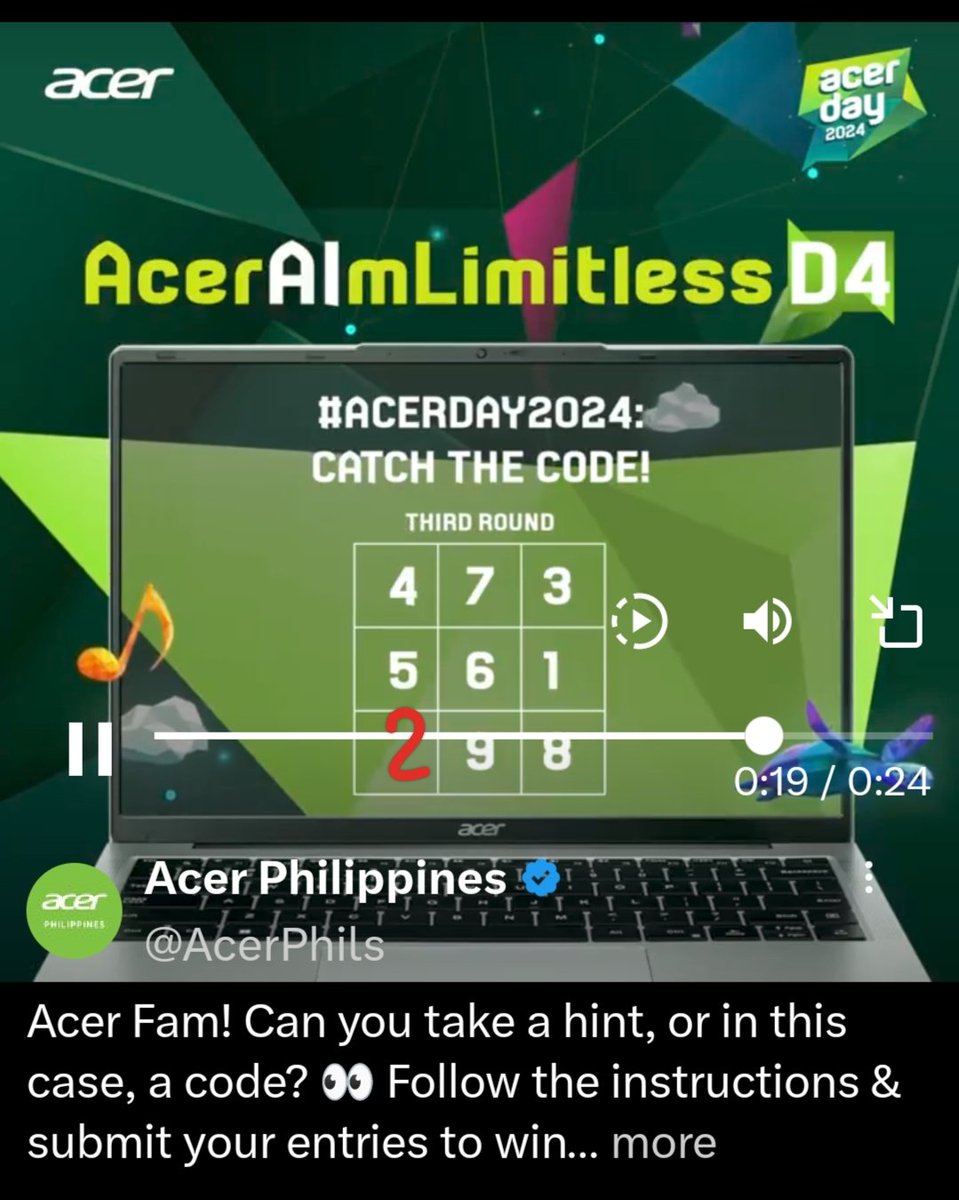 Charl3sXavier's tweet photo. @AcerPhils @RIZZAtriptan 
1922

#Acerday2024 #AverAImlimitlessD4 https://t.co/LpfiNKWs0F