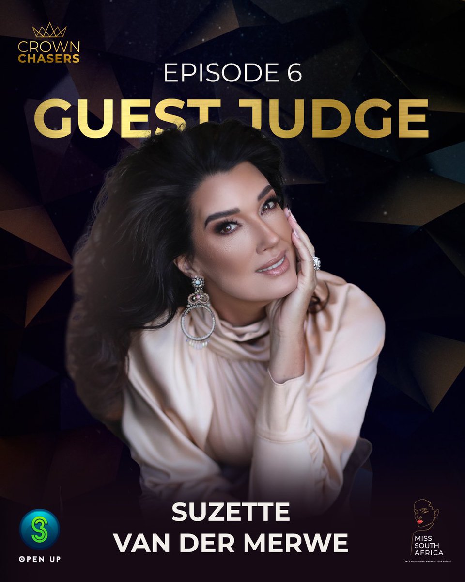 We’re pleased to announce that former Miss South Africa, Suzette van der Merwe will be our final guest judge for <a href="/Crown_chasers/">Official Crown Chasers👑</a> Season 3! 👑

Don’t miss her live this Saturday, 3 August at 8:30 PM on <a href="/SABC3/">S3</a> 📺

#MissSA2024 #CrownChasers #Episode6 #season3