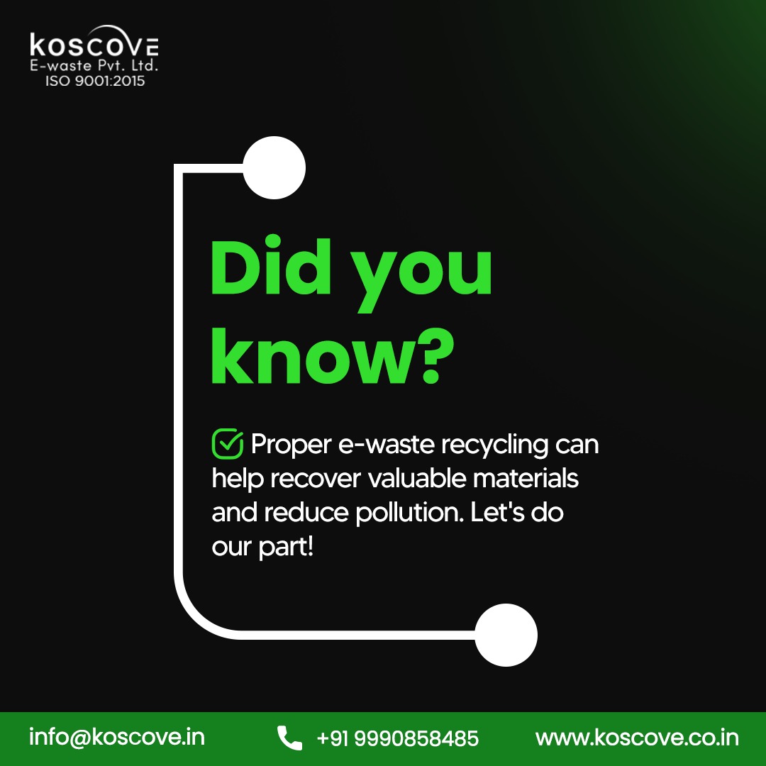 EKoscove's tweet image. Did You Know? 🌍♻️
Proper e-waste recycling can help recover valuable materials and reduce pollution. Let's do our part in protecting the environment and promoting sustainability.

📞 +91 9990858485
📧 info@koscove.in
🌐 koscove.co.in

#Koscove #EWasteRecycling