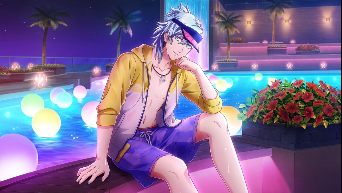 EspLyly's tweet photo. Enjoying the pool at night after a hard day of work is really relaxing. I love those moments spent together. Even though you don't really like to swim, I'm always happy to see you keeping an eye on me while I'm having fun in the water 🥰. I 💜U.
#Utapri_yume #yumeship https://t.co/hXSL5gJPdq