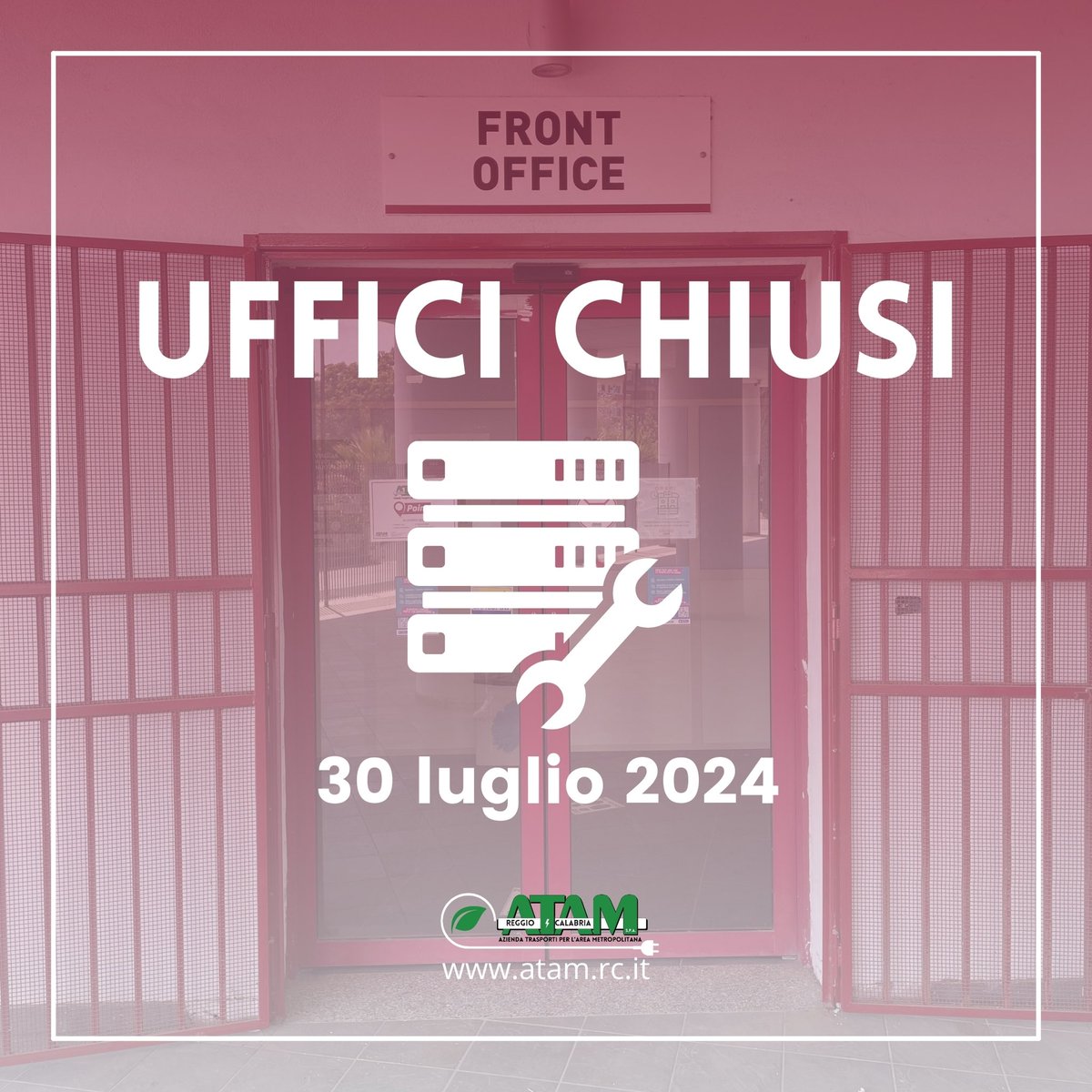 AtamRc's tweet image. Atam  informa che, il 30/7/24, gli uffici saranno chiusi al pubblico per manutenzione straordinaria dei server.
Per qualsiasi esigenza o informazioni, potrete contattarci:
•Numero Verde: 800 28 26 00
•Telegram e WhatsApp: 334 6302337
•Tutti i nostri canali social