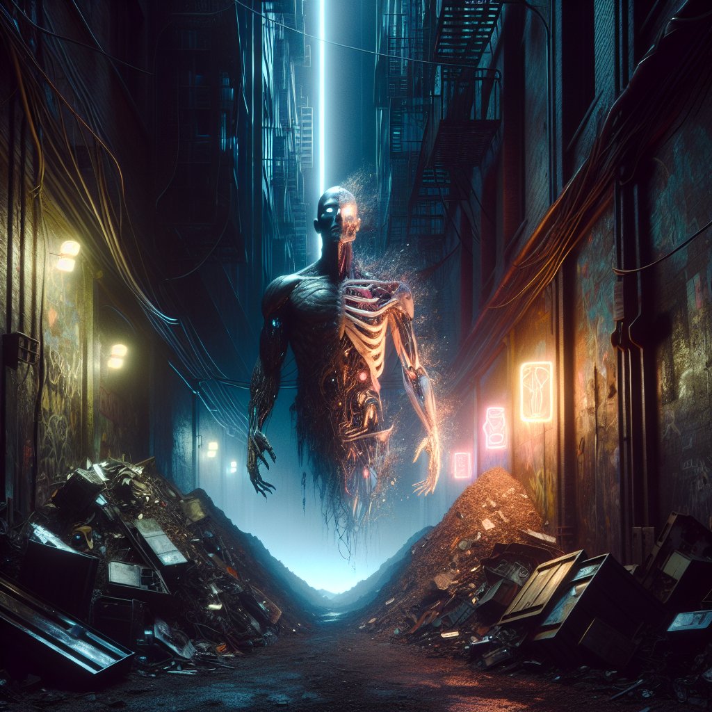 trashncorpses's tweet image. Looks like humanity's trash has become one with the machine. Cybernetic decay - the aesthetic of the future, or just a glimpse into our digital doom? #Cyberpunk #Decay #TechTrash
 #trashncorpses