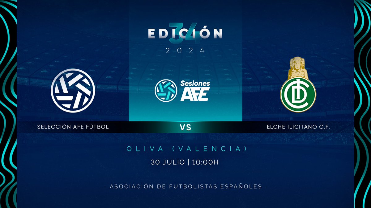 ⚔️PARTIDO⚔️

Selección #AFEFútbol 🆚 <a href="/elchecf/">Elche Club de Fútbol</a> Ilicitano
 
 📆⏰ 30/07 - 10:00h
🏟️ <a href="/olivanovaresort/">Oliva Nova</a>
 
🔴🎥 ¡En directo a través de nuestro canal de YouTube!👇🏻

🔗 afefutbol.com/AFE-ElcheIlici…

#SesionesAFE 34