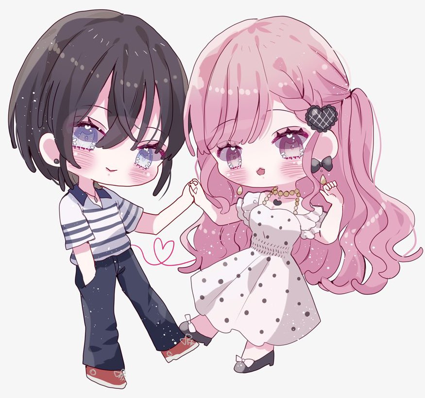 「ピンク髪ちゃんと黒髪くんのカップル 」|伊咲ゆき🧸静コミD17.18のイラスト