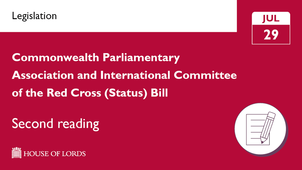 UKHouseofLords's tweet photo. Later, #HouseOfLords debates the key purpose of the Commonwealth Parliamentary Association and International Committee of the Red Cross (Status) Bill at second reading. #CPABill
📺Watch online from 3.15pm at the link in our bio https://t.co/nRI84XgOIZ