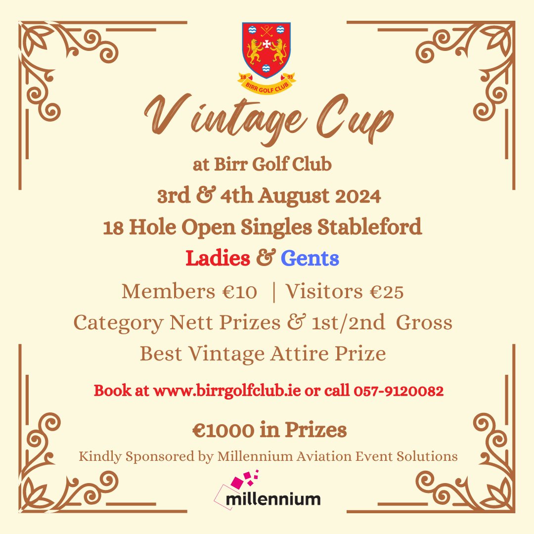 Two big events are taking place over the next two weekends catering for all levels of golfer. Book now to enjoy a great day out at Birr Golf Club.