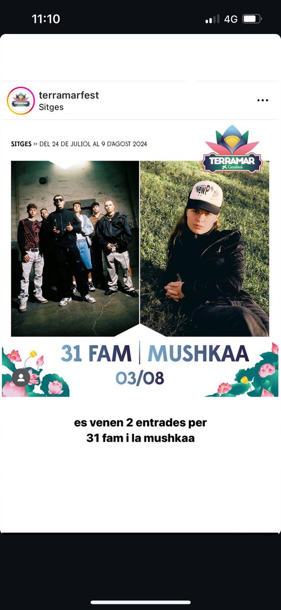 pauletaa05's tweet photo. es venen 2 entrades pel concert de 31 fam i la mushkaa, a preu economic https://t.co/0RNQsovnxU