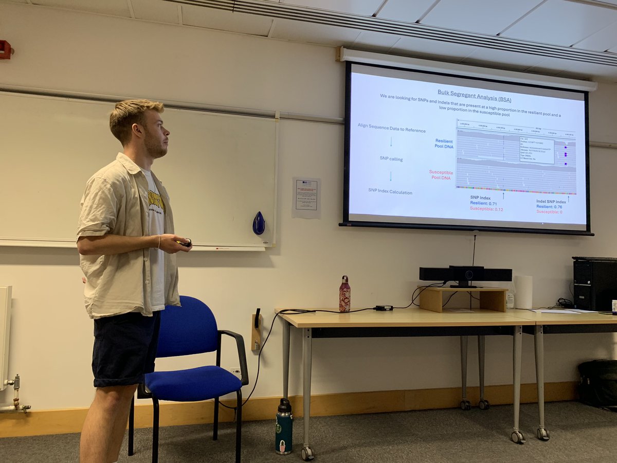 JICStudentVoice's tweet photo. @Tom1Lock presenting his research on the genetic mechanisms of winter resilience in winter oilseed rape! #jictslstudentasm2024 https://t.co/zxIqqdsvxX