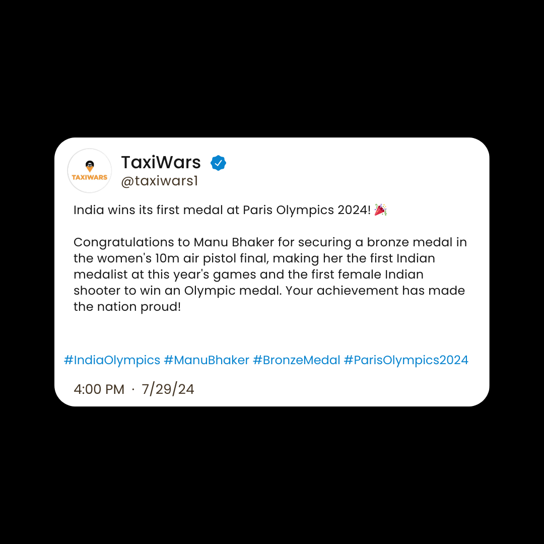 TAXIWARS1's tweet photo. Congratulations to Manu Bhaker for winning India's first medal at the Paris Olympics 2024! 🥉 🇮🇳 We celebrate your historic achievement and dedication.

#Olympics2024Paris #indiaolympics #ManuBhaker  #bronzemedal #ParisOlympics2024  #ProudMoment #Paris2024 #TeamIndia https://t.co/CxZsgnapcs