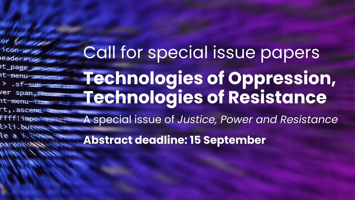 BUP_Journals's tweet image. Calling all tech &amp;amp; society researchers! Does your work look at the ways technology shapes power dynamics? 
Submit your work to our upcoming special issue: Technologies of Oppression, Technologies of Resistance
bristoluniversitypressdigital.com/view/journals/… 
#TechStudies
