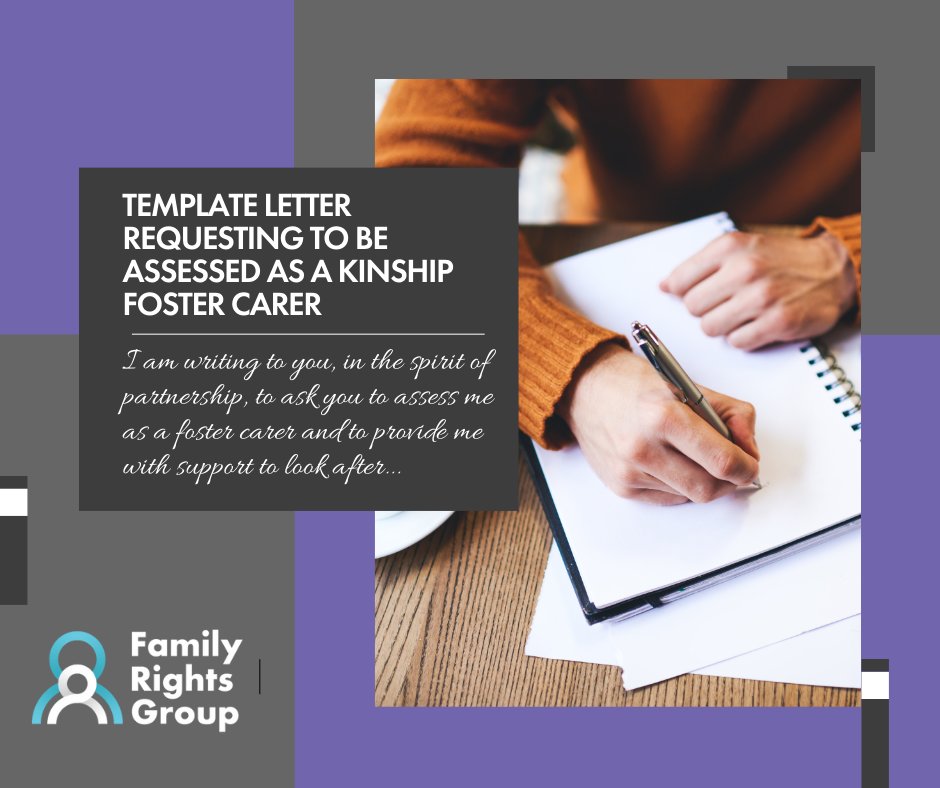 FamilyRightsGp's tweet photo. Our website has a several template letters that parents and other family members may want to use when writing to children’s services.

📝Letter 4 helps kinship carers request to be assessed as a kinship foster carer for a child already in their care 👉https://t.co/66XdURN2Lx https://t.co/9MFEDJO0kR