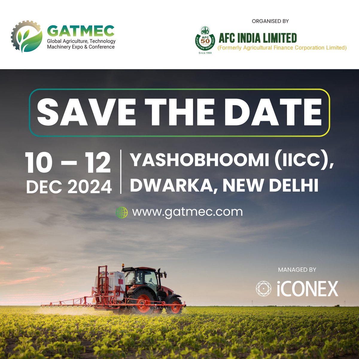 gatmecevent's tweet photo. 🗓️ 10 – 12 Dec 2024
📍 Yashobhoomi (IICC), Dwarka, New Delhi

#GATMEC2024 #agriculture #technology #Machinery #Expo #Conference #AgriTech #farming #food #harvest #organic #iCONEX https://t.co/cb9VLXCbFS