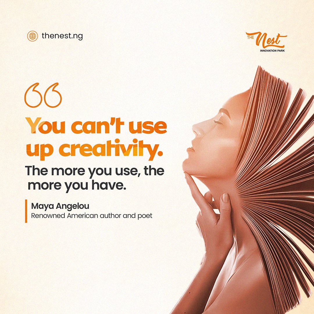 nesthubng's tweet photo. You can’t use up creativity. The more you use, the more you have. 

It’s like hitting the gym. The more you exercise, the more you take form - it’s an endless circle. 

#thenest #thenesthub #creativity #mondaymotivation #monday https://t.co/SPqMl1ZZnh