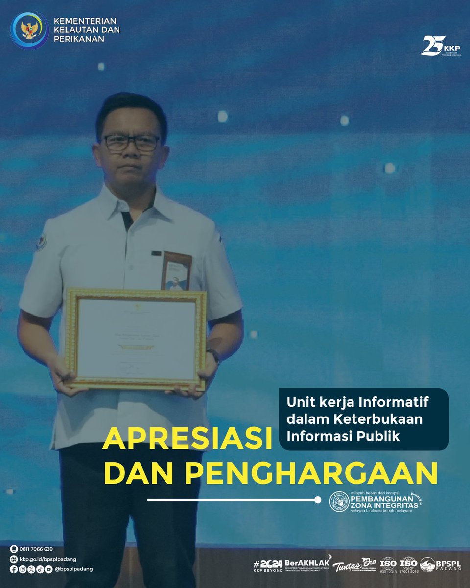 BPRLPadang's tweet photo. Pada senin ceria, BPSPL Padang punya kado bahagia #SahabatBahari 🥰

Bertempat di GMBKKP, bersama 73 unit kerja lingkup KKP, BPSPL Padang memperoleh penghargaan kategori informatif untuk penyelenggaraan keterbukaan informasi publik 😆

credit foto: KKP, DJPKRL, BKKPN Kupang https://t.co/Po9GAKU6s5