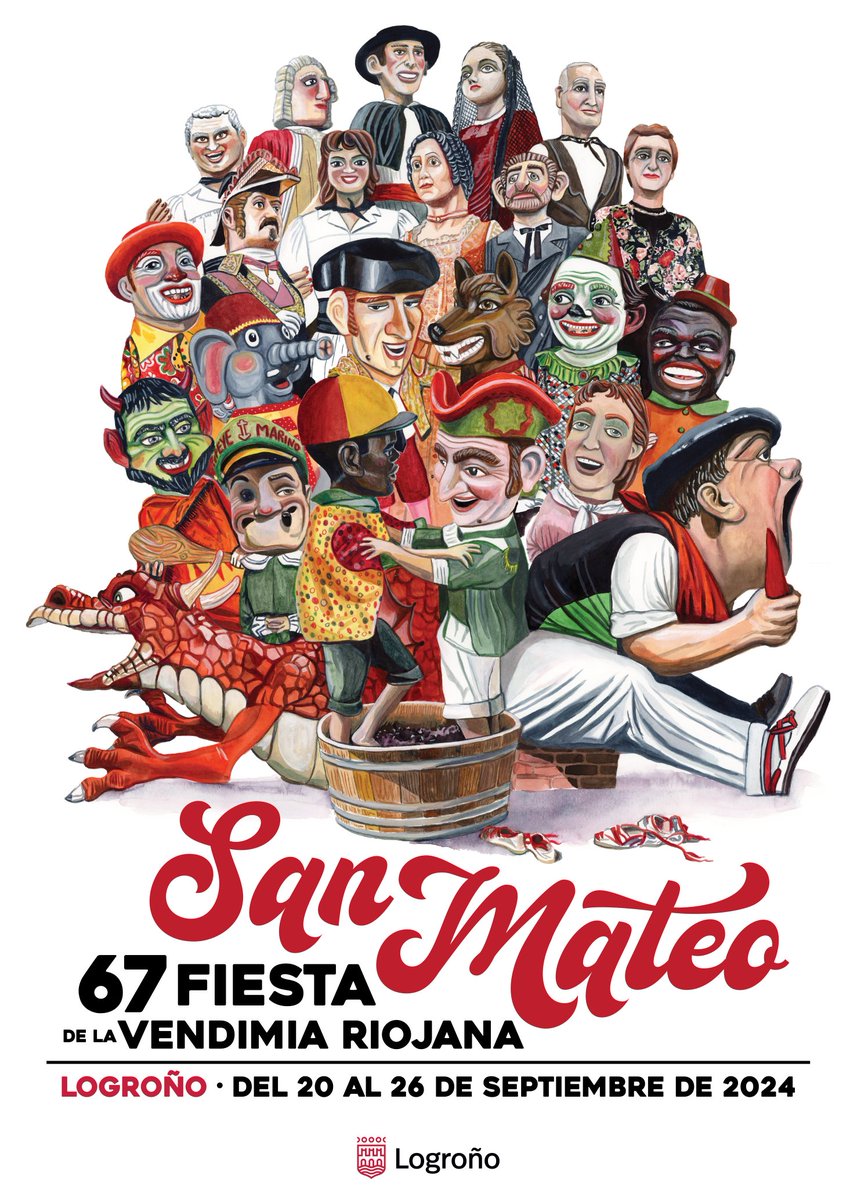 pplogrono's tweet photo. 🍷🍇| Cartel San Mateo 2024. 

La concejal de Festejos, @lauralazarotr, presenta el cartel anunciador de las fiestas de San Mateo 2024 y la 67ª Fiesta de la Vendimia. 

'Gigantes y cabezudos', de Natalia Vallés.

Más info⬇️
https://t.co/Dt1IVRHvKN https://t.co/KAXpRRTxLp