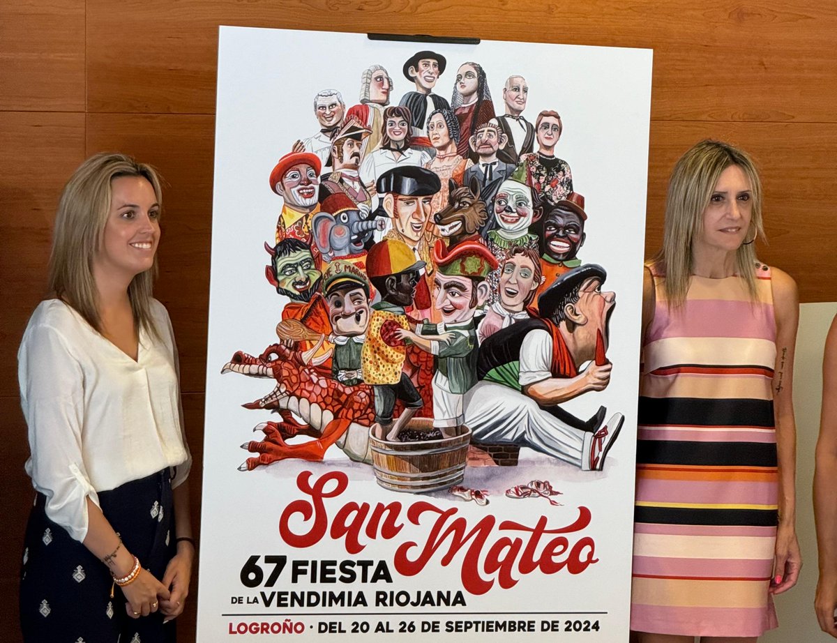 🍷🍇| Cartel San Mateo 2024. 

La concejal de Festejos, <a href="/lauralazarotr/">Laura Lázaro</a>, presenta el cartel anunciador de las fiestas de San Mateo 2024 y la 67ª Fiesta de la Vendimia. 

'Gigantes y cabezudos', de Natalia Vallés.

Más info⬇️
populareslogrono.es/la-concejal-de…