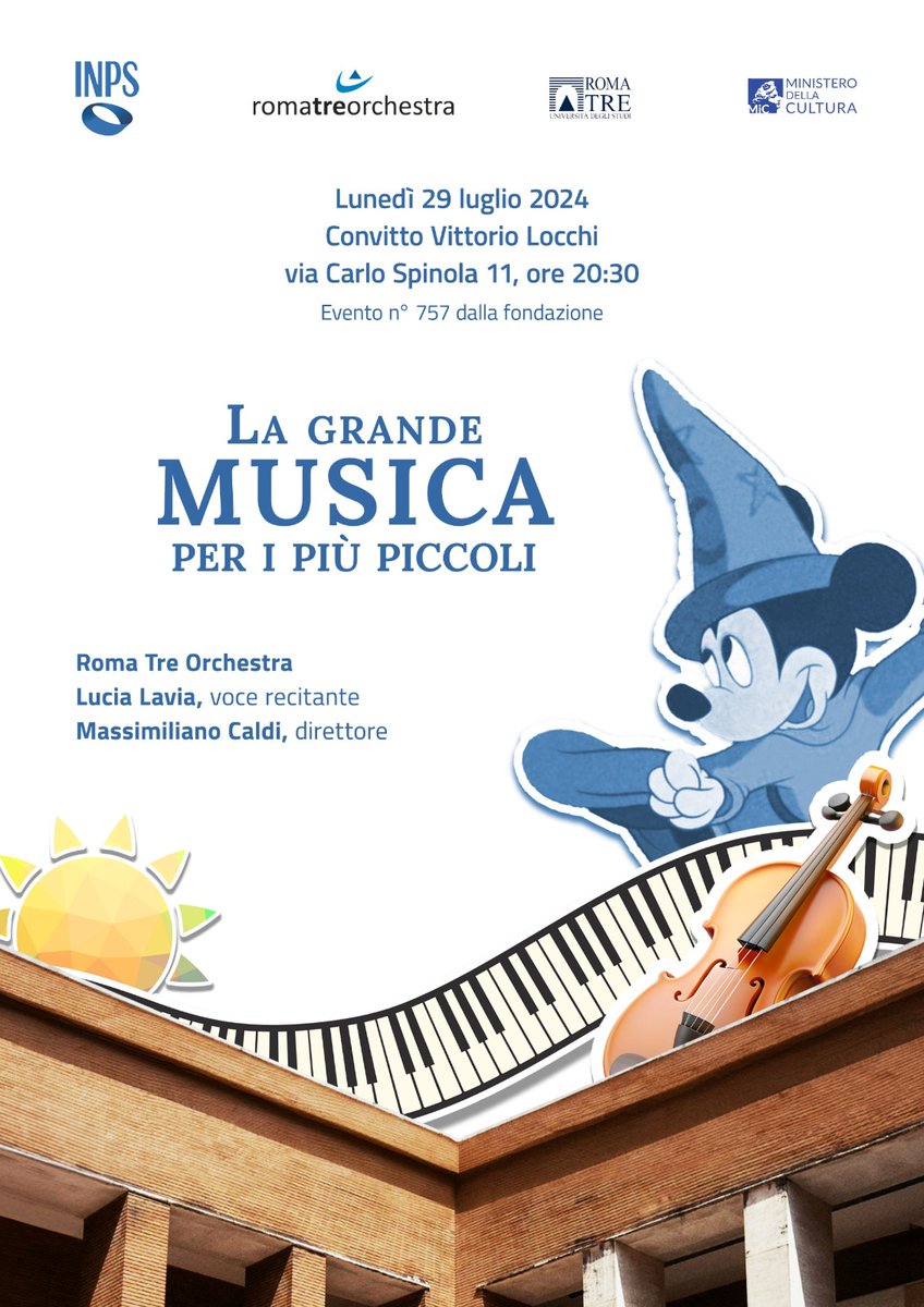 🎶 "IN #Musica Per il #Sociale" torna stasera!
Alle 20.30 al Convitto Vittorio Locchi la #magia prende vita con i capolavori di Dukas, Ravel e Prokofiev.
Dirige il Maestro Massimiliano Caldi della <a href="/Roma3Orchestra/">Roma Tre Orchestra</a>.
🔗 rb.gy/8x6yhb
#InpsComunica