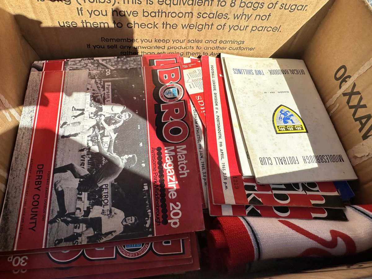 hidinginthewild's tweet photo. I’ve just dropped off 2 boxes of #boro #MFC calendars and programmes dating back to 1964 and maybe earlier at @BritishHeartF in Coulby Newham.  I hope they can raise some decent money for the charity and bring some joy to others. https://t.co/WRWMbSYWs6