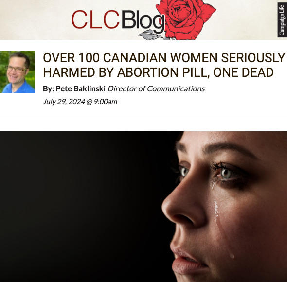 BREAKING: Over 100 Canadian seriously women harmed by abortion pill, one dead

A report released today by our comms director <a href="/petebaklinski/">Pro-life Canadian Man</a> reveals the shocking evidence of over 100 Canadian women who the abortion pill protocol has seriously harmed. One has tragically died.