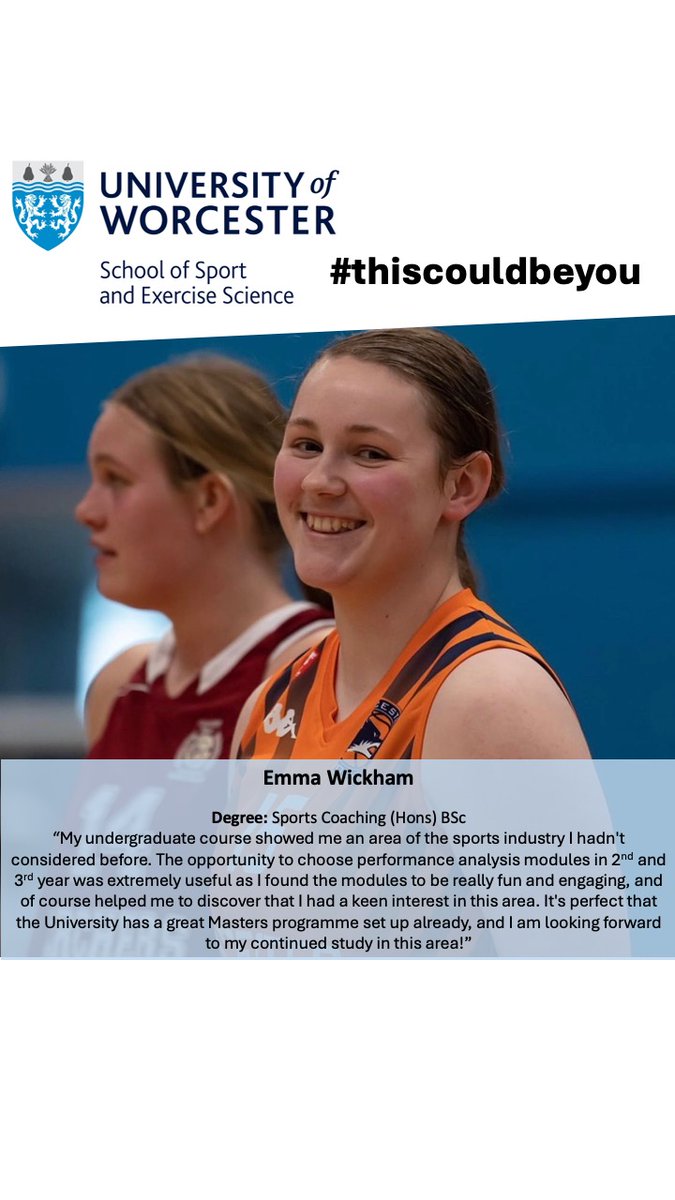Sports Coaching student Emma is continuing her studies <a href="/worcester_uni/">University of Worcester</a> on the Masters in Performance Analysis, based upon her experiences in her undergraduate degree #itcouldbeyou