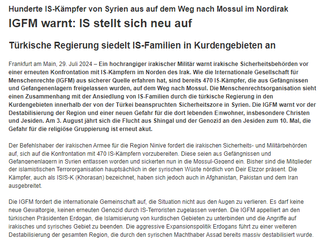 IGFM_DE's tweet photo. Irak/Mossul: 470 IS-Kämpfer wurden in #Syrien freigelassen & sind auf dem Weg nach #Mossul.
Parallel siedelt die türkische Regierung IS-Familien in Kurdengebieten an.
Destabilisierung der Region droht & neue Gefahr insbesondere für Christen & Jesiden.
https://t.co/yMiv4tRuAp https://t.co/pgxpVL6XDX