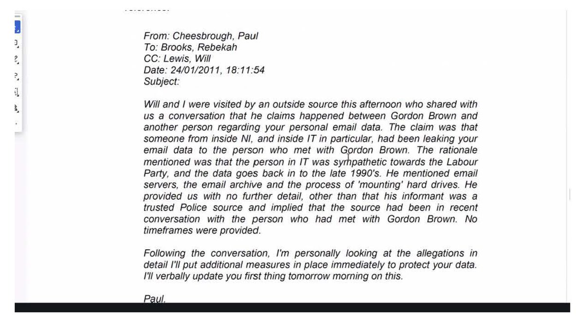 BInvestigates's tweet photo. BREAKING: Here is an email - just released by the High Court in London - sent by Rupert Murdoch's IT boss Paul Cheesebrough to @TheSun boss Rebekah Brooks and Will Lewis, which allegedly triggered the deletion of 30 million emails.
#murdoch https://t.co/9Z0hImrYR7