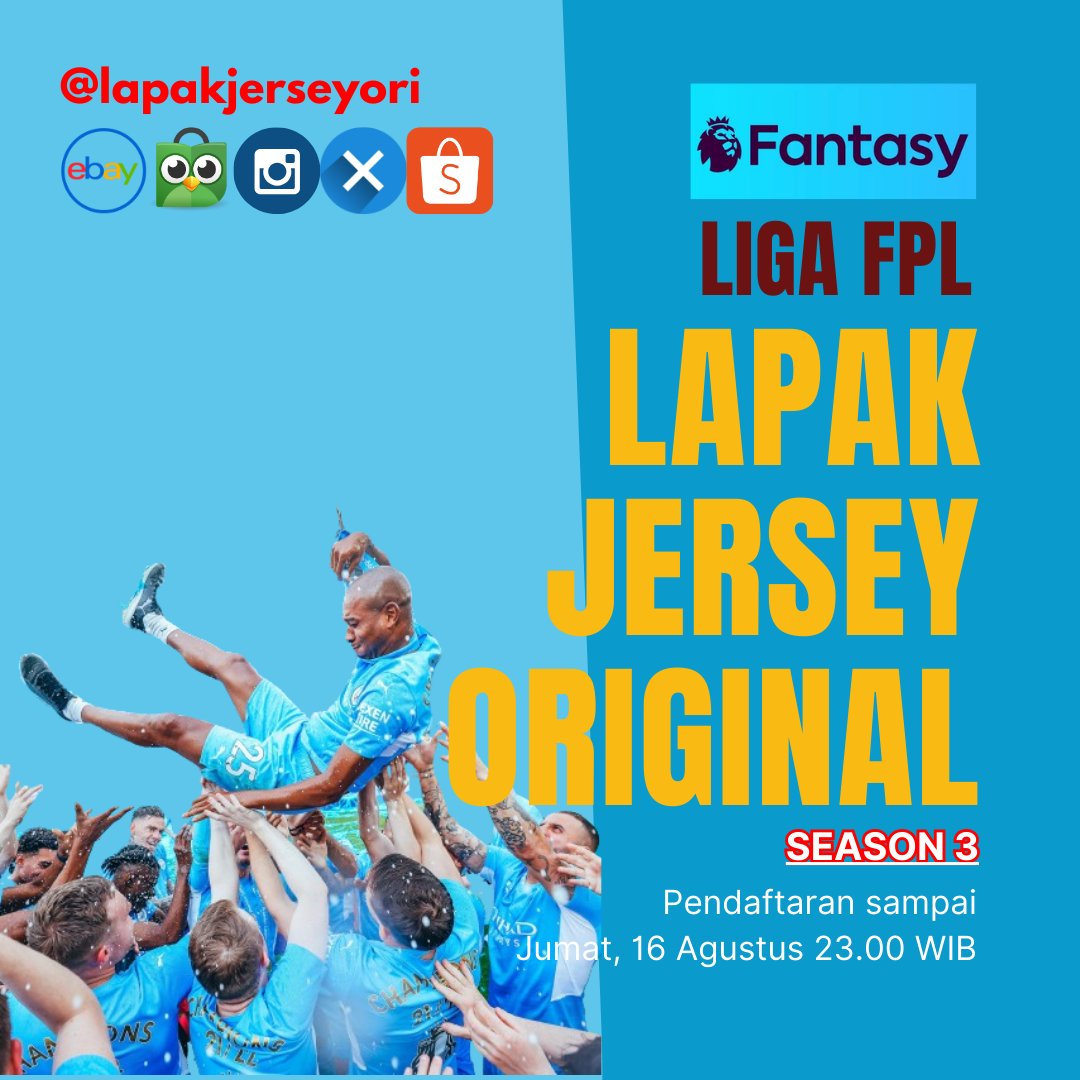 lapakjerseyori's tweet photo. LIGA LAPAK JERSEY ORIGINAL season 3 dimulai!

Bagi kalian yg mau gabung bs ikuti persyaratannya, lalu isi Google Form berikut ya https://t.co/XzxcffQsHL

Kalian bebas ternak akun. Tapi dimohon akunnya didaftarin pd link di atas. Contact person tersedia sblm deadline 085640337284. https://t.co/LL8Yjnsj71