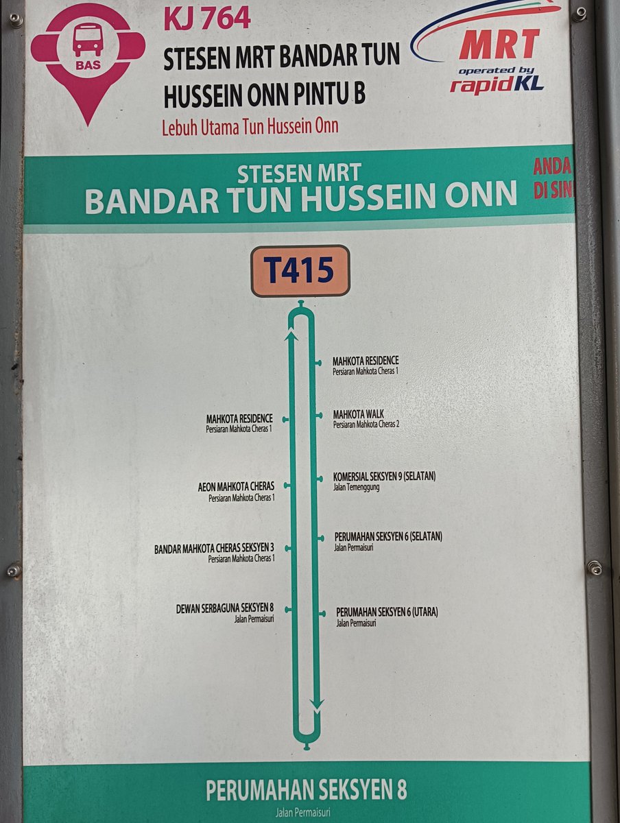 Amer_Li's tweet photo. @myrapidkl
Salam sejahtera, boleh kami mohon penambahan destinasi laluan Bas Perantaraan MRT untuk memasuki kawasan Bandar Tun Hussein Onn dan Taman Cheras Perdana, yang kini hanya ada Bas bernombor T415 yang menuju ke Bandar Mahkota Cheras. https://t.co/GZLXPLZ9h0