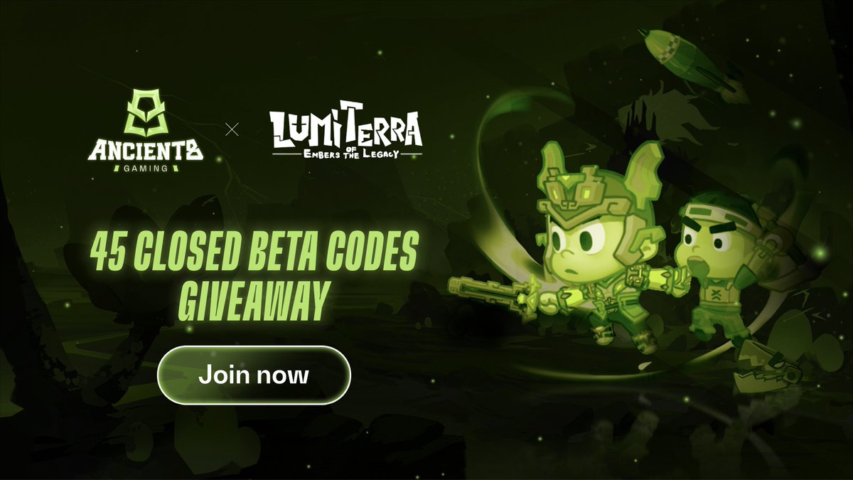 Ancient8Gaming's tweet photo. Giveaway - 24 hours! 🎮💚

We're stoked to give you exclusive access to @LumiterraGame Close Beta Test, with a total prize pool of $1M in tokens!

45 codes are up for grabs. To participate:

1. Follow @Ancient8Gaming & @LumiterraGame.

2. Like, RT and Comment your Ronin Wallet Address.

⏰ Winners will be announced 24 hours from now.

Don't sleep on this, join now!