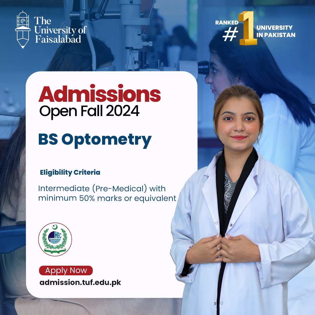 unioffaisalabad's tweet image. See your future clearly with a BS in Optometry! Join us and become a visionary in eye care.

Apply Now: admission.tuf.edu.pk
WhatsApp: 03301980690 – 03301980604

#OptometryFuture #optometry #FutureOptometrists #OptometryCareer #admissionopen #DiscoverTUF