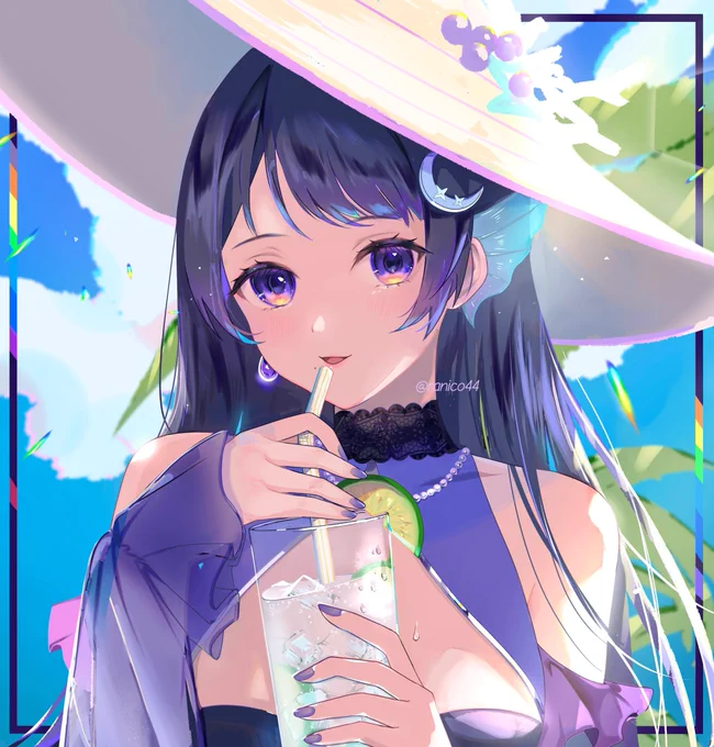 七夕企画当選イラスト1枚目は 様夏の海辺カフェにお出かけ中おふぃりあ様のお写真撮りました視線が美しくてどきどきしちゃう。。#イラスト #illustration 