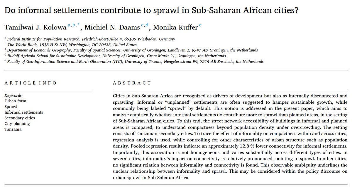 🚨 New Article Alert! 🚨Excited that I published my first paper, emphasizing that informal settlements and sprawl are not the same for #secondarycities in Africa <a href="/SustainableCit8/">SustainableCitiesandSociety</a>. Together with <a href="/Michiel_Daams/">Michiel Daams</a> and <a href="/MonikaKuffer/">Monika Kuffer</a> 😊 ➡️🧵
➡️OPEN ACCESS doi.org/10.1016/j.scs.…