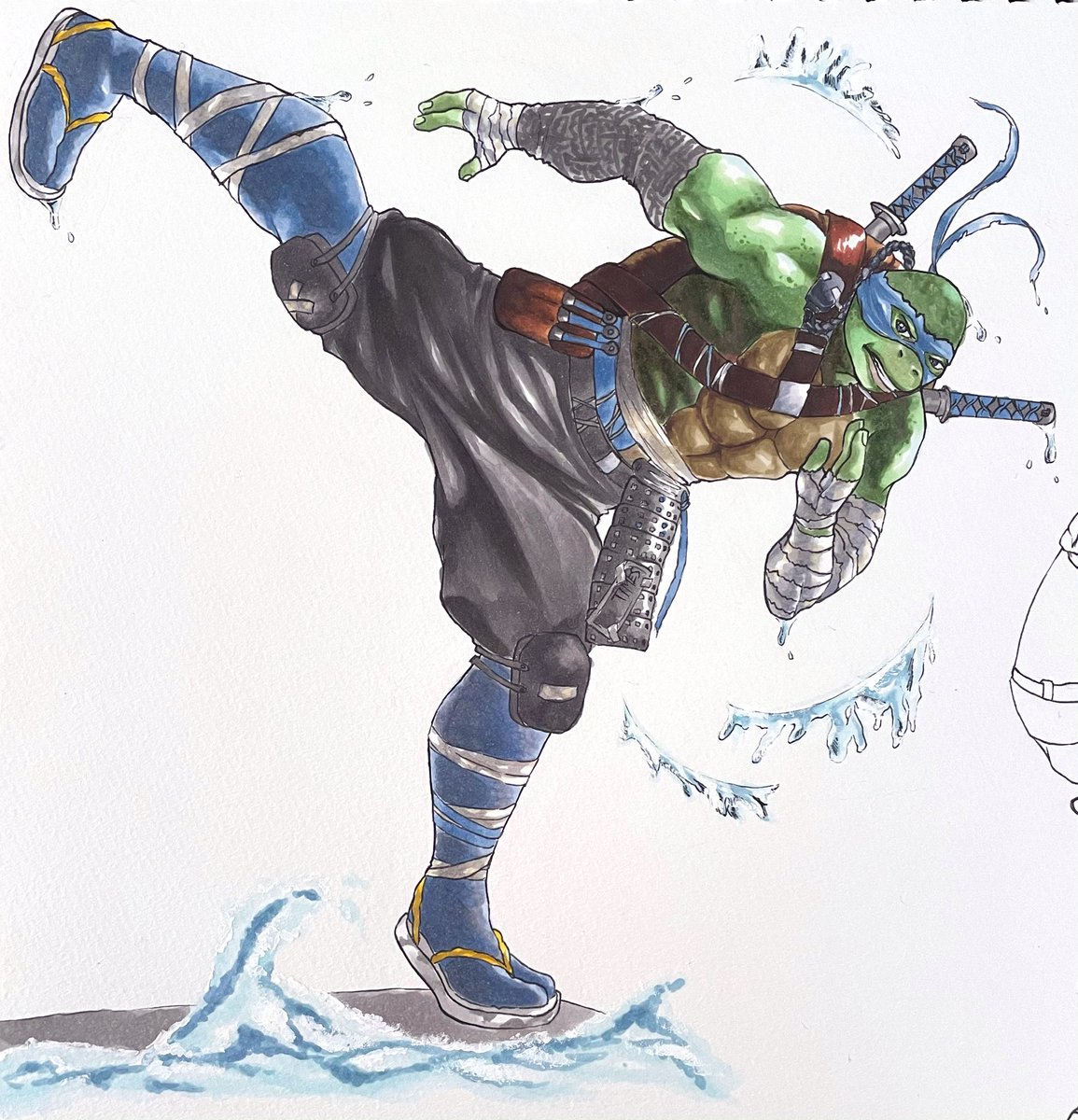 Q_tamap's tweet photo. 実写版レオナルド🐢
 #TeenageMutantNinjaTurtles
 #アナログイラスト  #ART祭 https://t.co/UNiOq1I0mG
