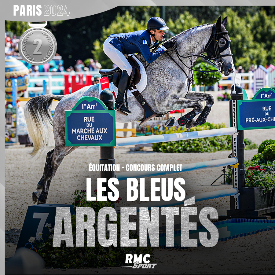 RMCsport's tweet photo. 🥈 NOUVELLE MÉDAILLE TRICOLORE !!! Les Bleus en argent au concours complet derrière l'intouchable Grande-Bretagne. C'est la 9e médaille pour la délégation française !

#Paris2024 #JeuxOlympiques 

https://t.co/QlTc4AU4S2 https://t.co/GXAdzadQzU