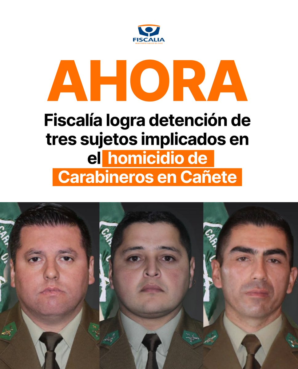 FiscaliadeChile's tweet photo. Tres personas fueron detenidas hace pocos instantes por su participación en el homicidio de tres funcionarios de Carabineros, ocurrido entre la noche del 26 y la madrugada del 27 de abril en Cañete, Región del Biobío. @FISCALIA_IX https://t.co/pfGmYlPtSG