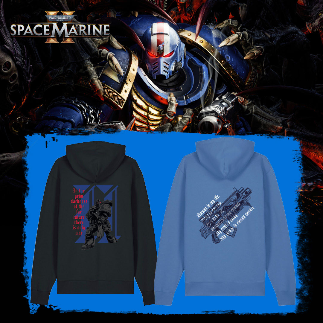 MerchWarhammer's tweet photo. Premium battle-ready Warhammer 40,000: Space Marine 2 hoodies and t shirts have been picked up on radar - get them here -> https://t.co/aP8Cifcmhj #SpaceMarine2 #WarhammerMerchStore #WarhammerCommunity https://t.co/lH5fwZvpzF