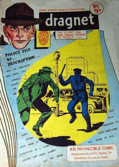 PaprbackWarrior's tweet image. Here is a look at a short-lived 1954 series of Dragnet comics published by Australia's Invincible Comics. #books #dragnet