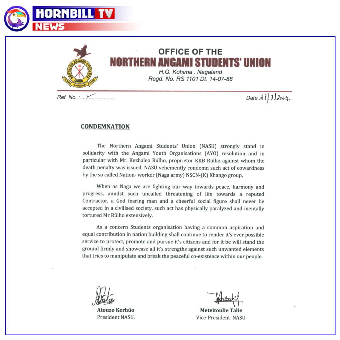 hornbilltv's tweet photo. Northern Angami Students extends solidarity to AYO’s resolution and Kezhaleo Rülho

#NorthernAngamiStudents #AYO #resolution #Condemnation #NSCN_K #Nagaland https://t.co/QE6nNBxlCe