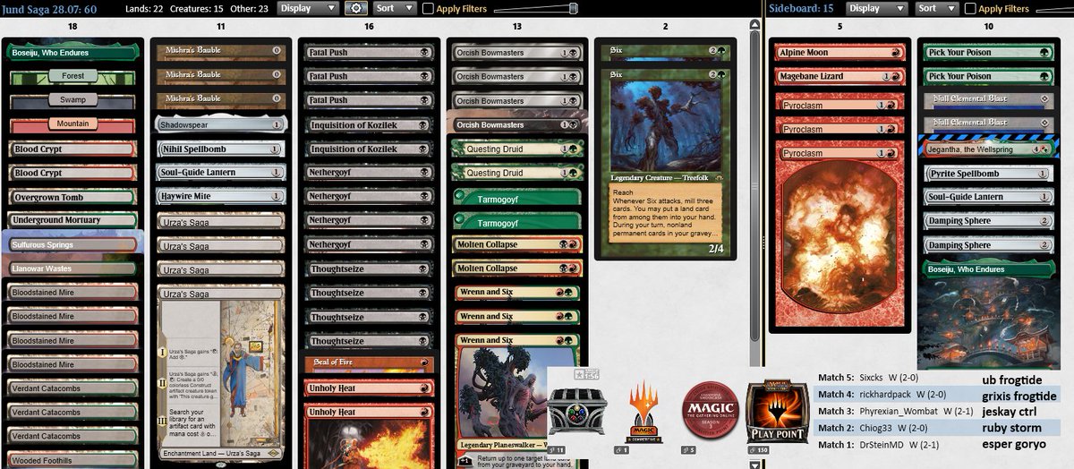 Symo66's tweet photo. 🏆 #Jundsaga, no nadu, no boros, but some counterspell deck, NetherG shine in those match up, six  is fine, 13-2 with this list not that bad overall. https://t.co/vQJoEO25gr