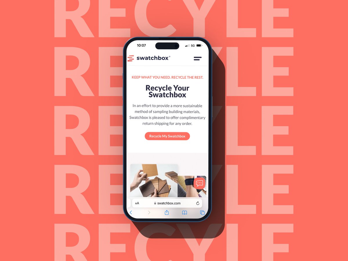 Keep what you need. Recycle the rest. 

We make it easy to recycle your samples when you're done using them. 

Visit swatchbox.com/recycle to make your samples circular♻