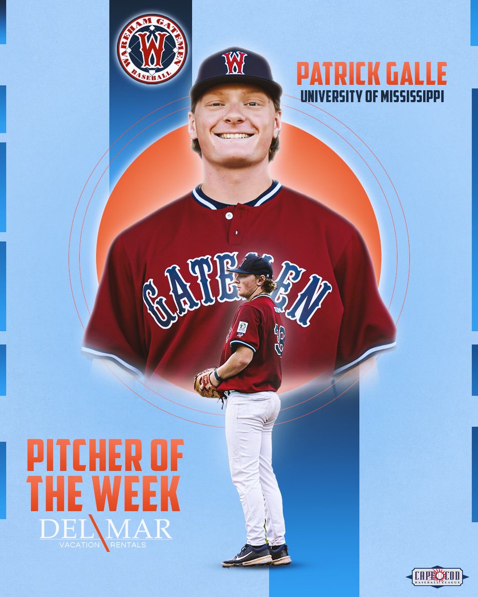 OfficialCCBL's tweet image. Cape Cod Baseball League Players of the Week ⭐️
(July 20-26)

Hitter: Chase Meggers, C (@bournebraves)
7 H, 3 2B, 4 RBI, 2 BB

Pitcher: Patrick Galle, RHP (@warehamgatemen )
4.0 IP, 3 H, 0 R, 8 K

For more information:
capecodleague.com/news/cape-cod-…