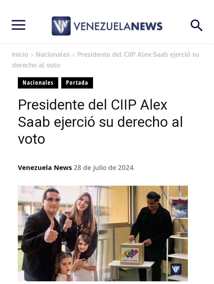 <a href="/AlexNSaab/">Alex Saab</a> presidente del Centro Internacional de Inversión Productiva  ejerció su derecho al voto en las elecciones presidenciales, junto a su su esposa la defensora de DDHH <a href="/CamillaFSaab/">Camilla Fabri Saab</a> 
#FreeAlexSaab
#Perletti
#GanóLaPazYLaEsperanza 
<a href="/NicolasMaduro/">Nicolás Maduro</a>
venezuela-news.com/presidente-cii…