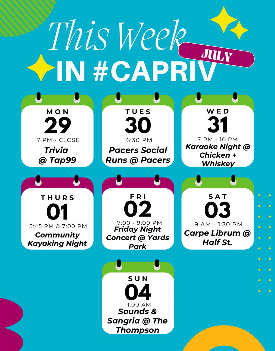 navyyardbid's tweet image. This week in #capriv! 
Here’s a sneak peak of neighborhood events, with something to do every day of the week 🙌

🔗 For more info, check out the rest of our Neighborhood Events here: capitolriverfront.org/things-to-do/e…