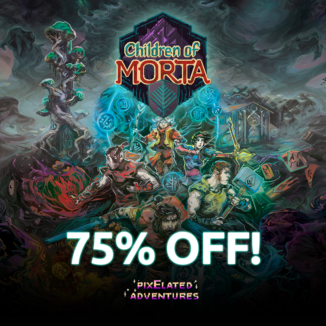 We're excited to announce that #ChildrenOfMorta is a part of #PixElatedFestival's Official Selection. Celebrate pixel-art games with us during the Steam festival starting now!

Visit pixelatedfest.com for the complete line-up of games, discounts and activities ✨