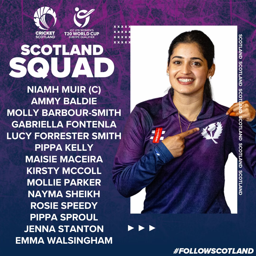 The Scotland squad is confirmed for the ICC U19 Women's T20 World Cup Qualifier against Netherlands 🙌

Catch all the action from Thursday in Aberdeen! 🏴󠁧󠁢󠁳󠁣󠁴󠁿

#FollowScotland