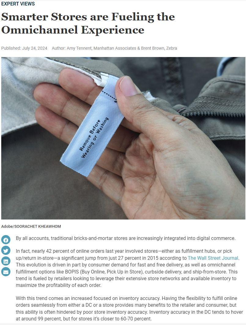 In 2023 nearly 42% of online orders involved physical stores for fulfillment or pickup/returns up from 27% in 2015 <a href="/WSJ/">The Wall Street Journal</a>. Accurate #inventory is key for maximizing brick&amp;mortar benefits. <a href="/ManhAssocNews/">Manhattan Associates</a> <a href="/ZebraTechnology/">Zebra Technologies</a> explore how #RFID enhances retail #CX. ow.ly/Ox0T50SMpYg